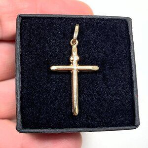 14k Solid Yellow Gold Semi Hollow Cross Pendant (1 inch) (1 gram)